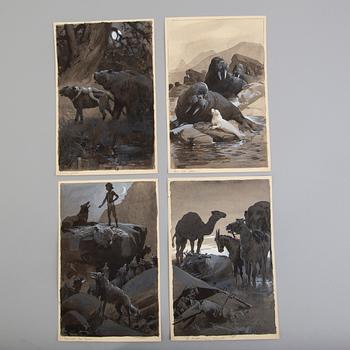 DAVID LJUNGDAHL, eight original ink illustrations from the 1915 edition of 'The Jungle Book' in Swedish.