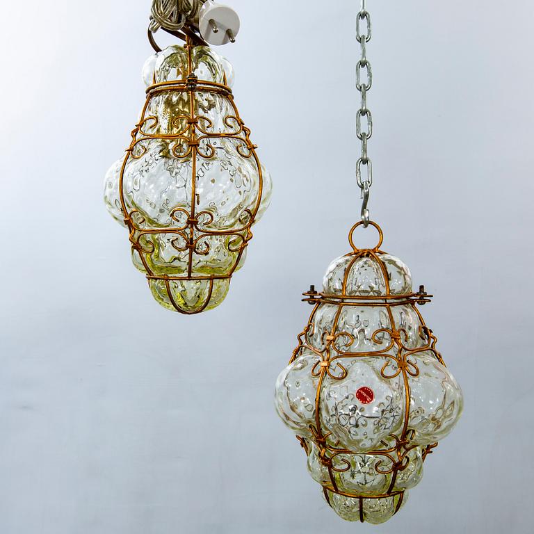 Four mid 20th century glass ceiling lamps from Murano, Venice Italy.