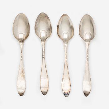 Four Swedish silver tablespoons, Gothenburg, 1796–1829.