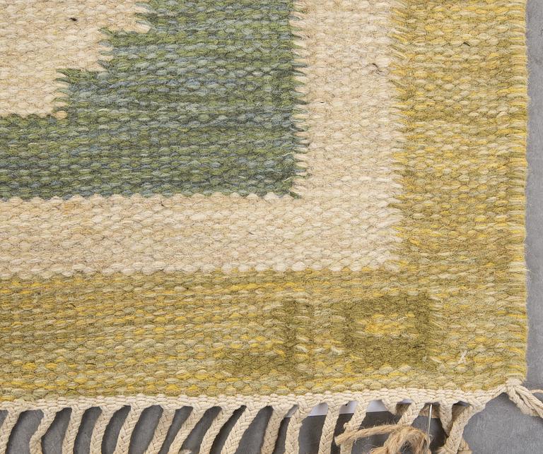 A flat weave signed carpet ca 192x148 cm.