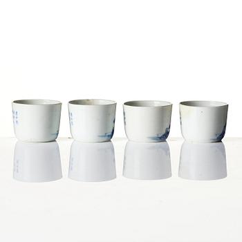 A set of five blue and white cups and a saucer, Qing dynasty, 19th century for the Vietnamese market.