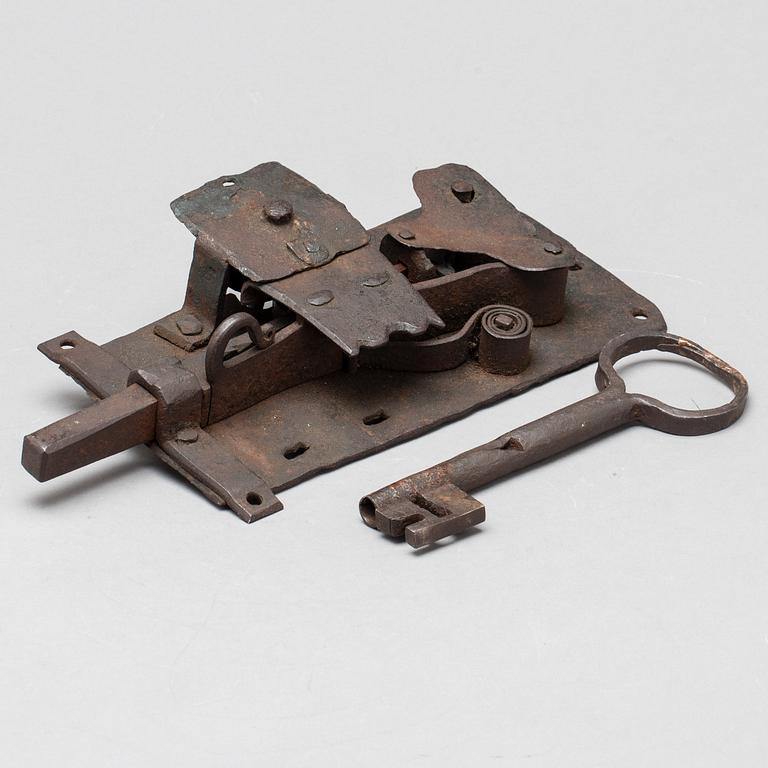 LOCK, with key, iron, 1800/1900th century,