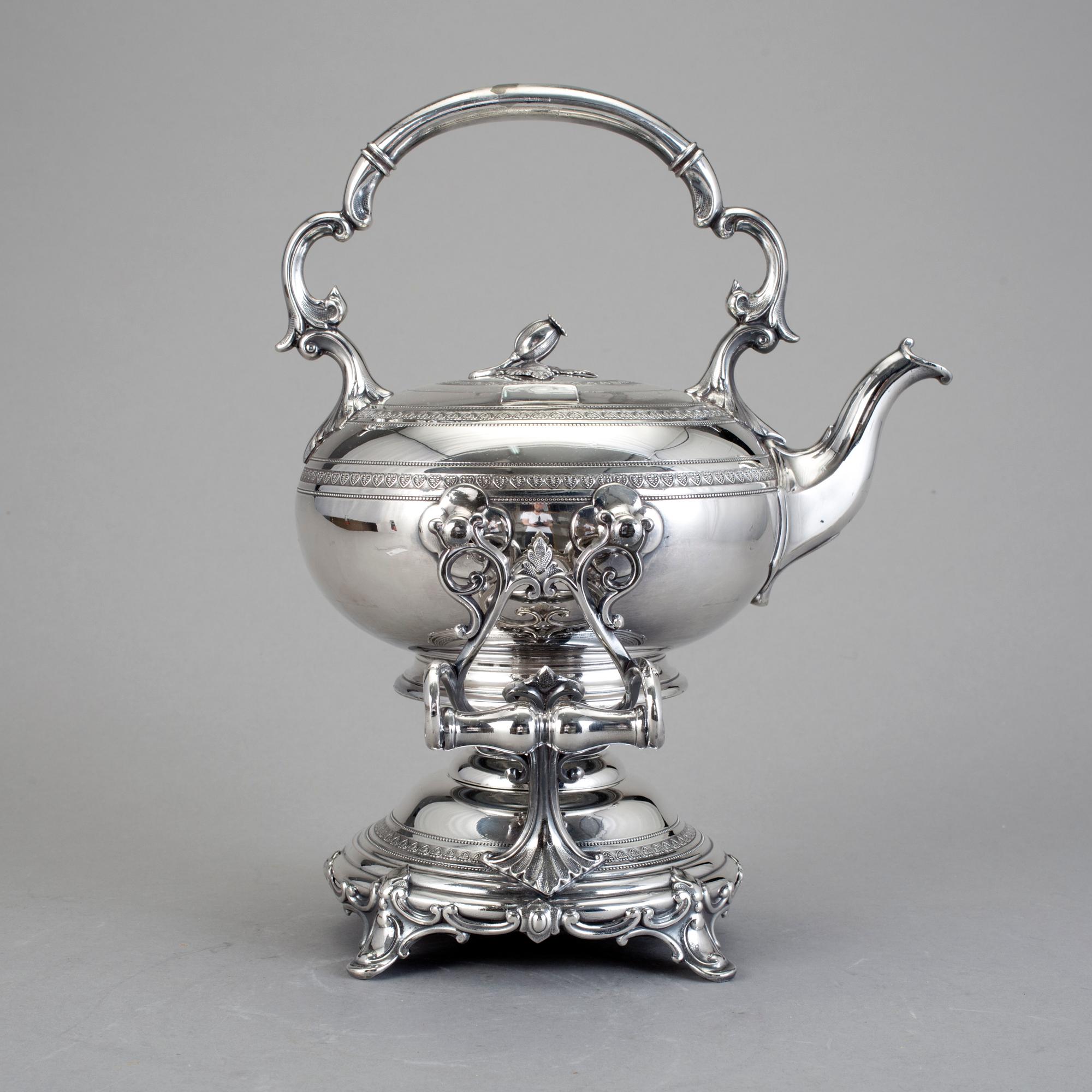 TEKÖK på RECHAUD, nysilver/pläter, Roger Broadhead & Co, England, 1900-tal.