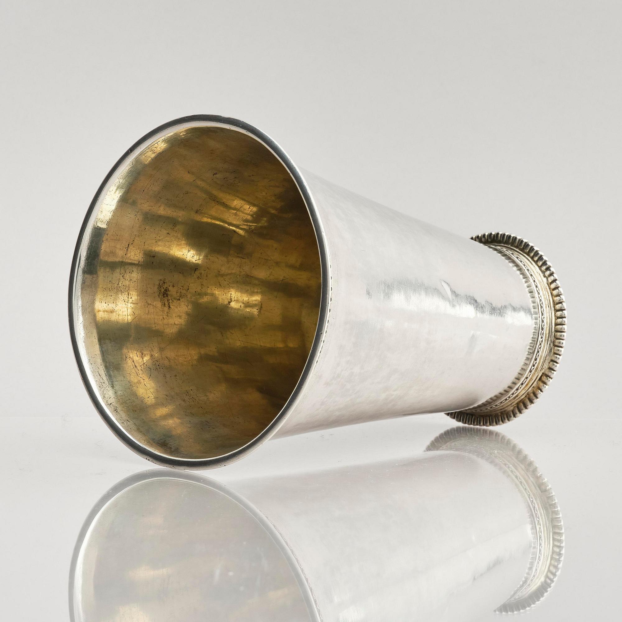 A Swedish early 18th century parcel-gilt silver beaker, mark of Johan Lund, Stockholm 1714.