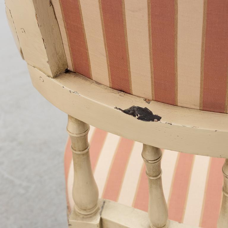 Three Swedish Gustavian Armchairs, late 18th Century.