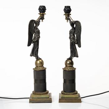 A pair of Empire style table lamps, circa 1800.