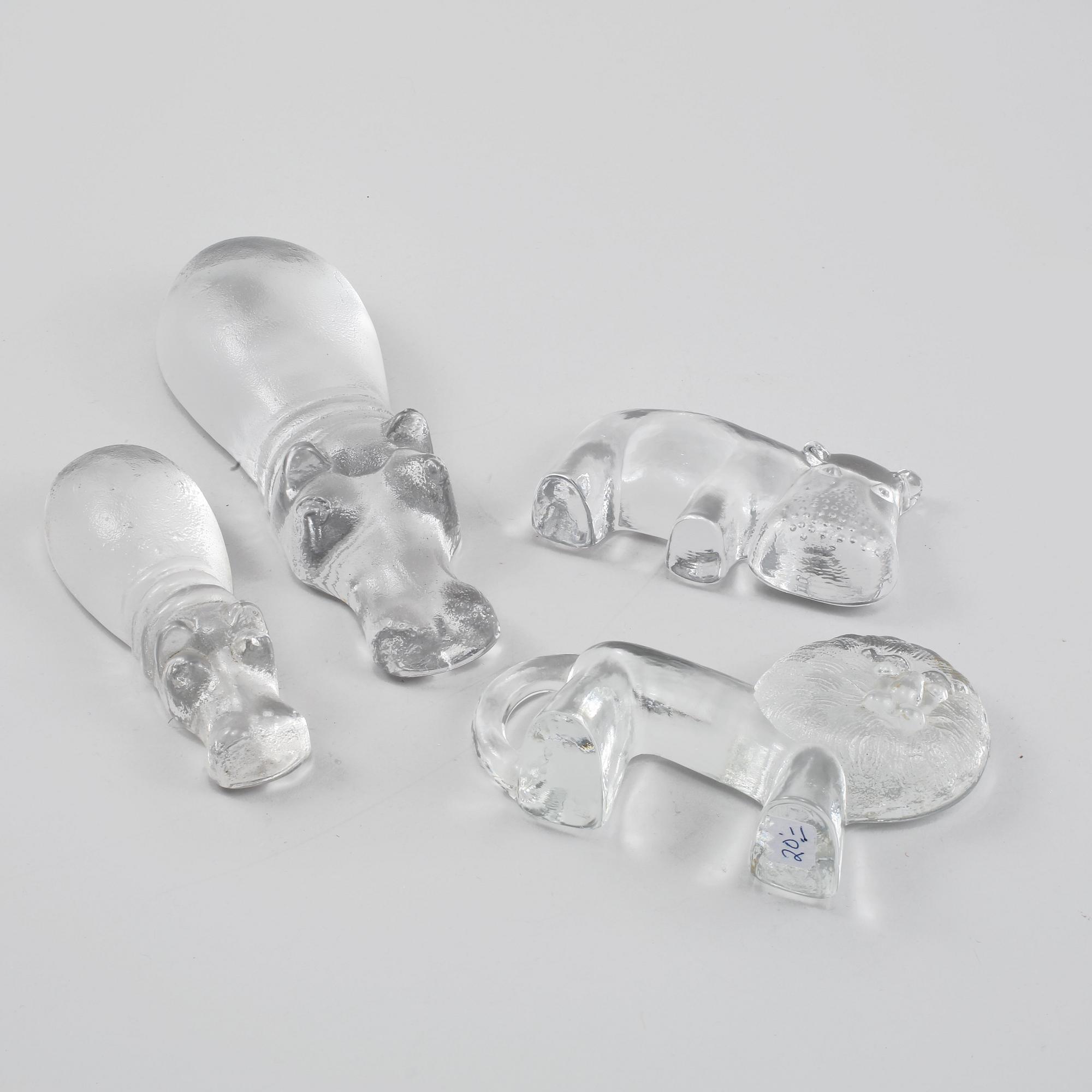 FIGURINER, 4 st, glas, Lisa Larson, Royal Krona, 1900-talets fjärde kvartal.