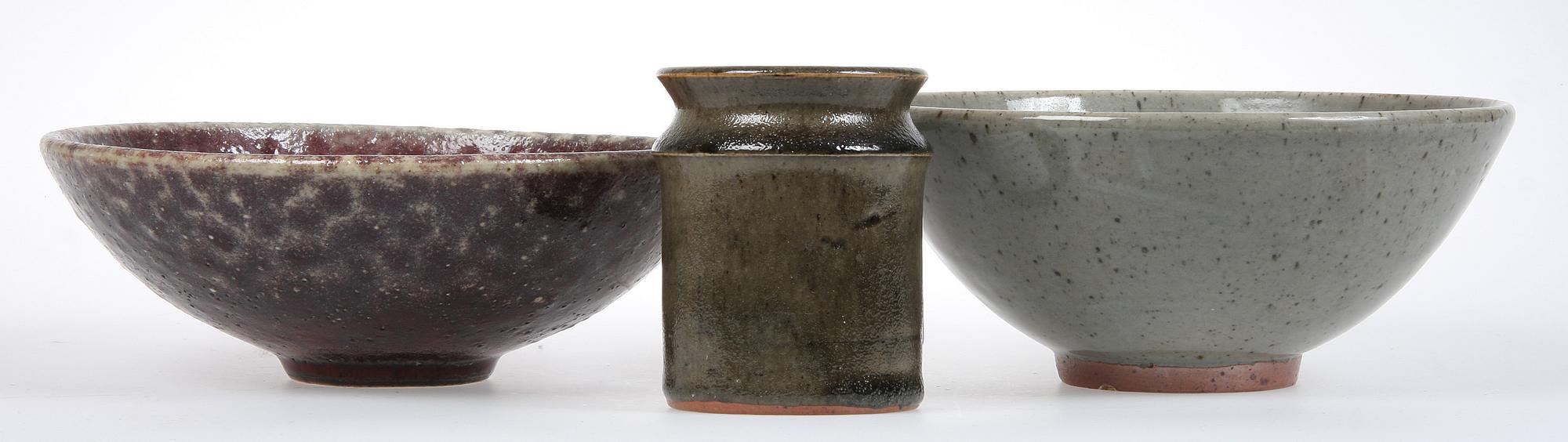 VAS samt SKÅLAR, 2 st, stengods, Rolf palm, Mölle, sign.