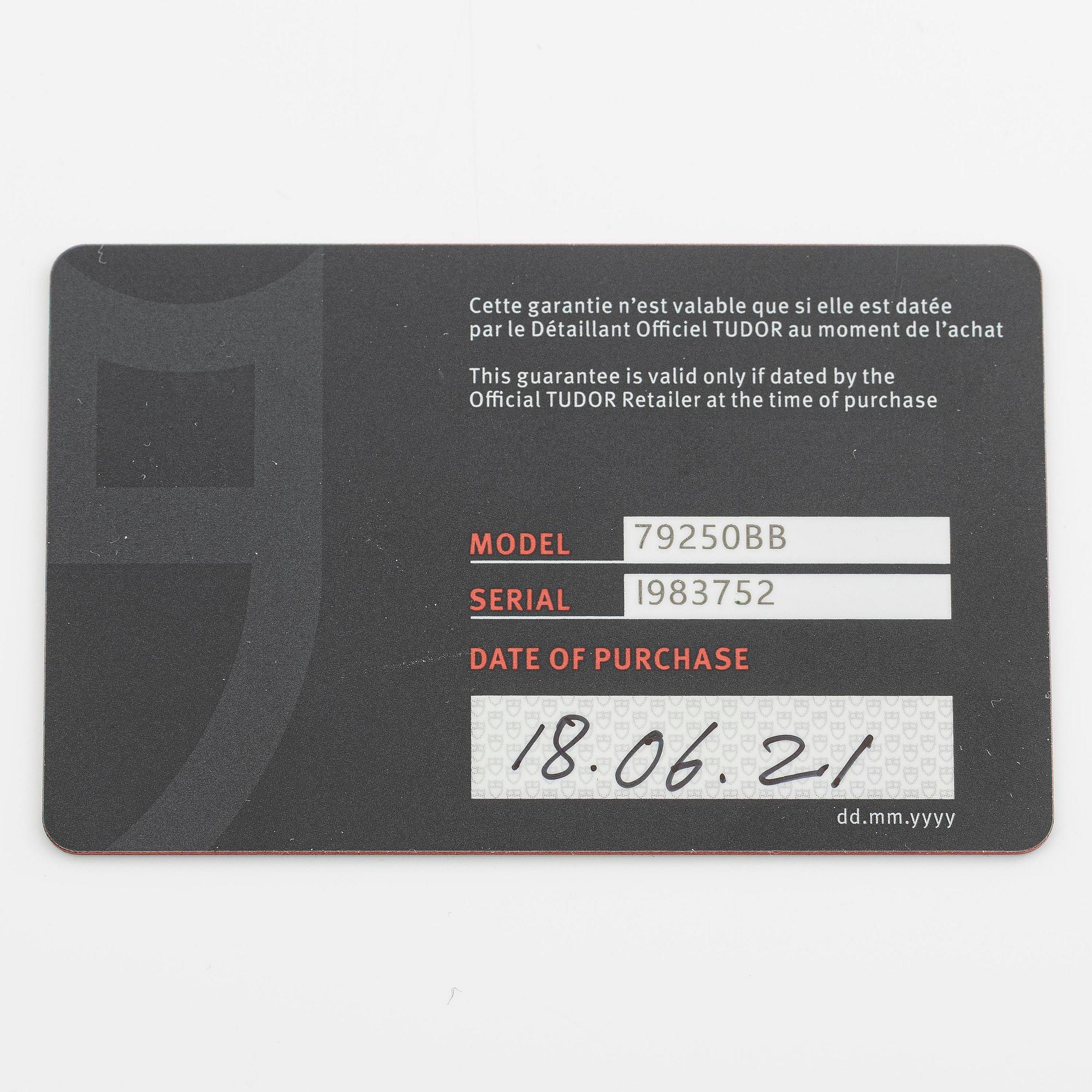 Tudor, Heritage, Black Bay, Bronze, "Bucherer Blue", ca 2021.