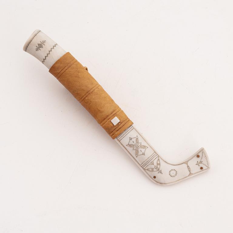 A reindeer horn knife by Nikolaus Fankki, before 1965, signed.