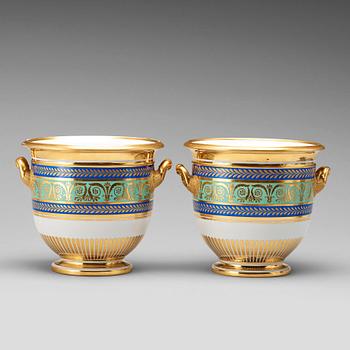240. A pair of Russian wine coolers from the Golden Service, Imperial porcelain manufactory, St Petersburg, Empire.