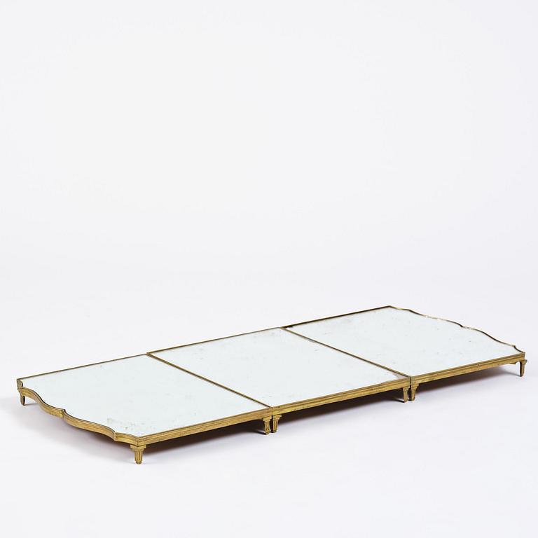 A Gustavian three-piece brass and glass surtout de table, Stockholm, later part 18th century.