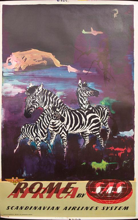 Otto Nielsen, unik affisch 'SAS Scandinavian Airlines System', omkring 1958.