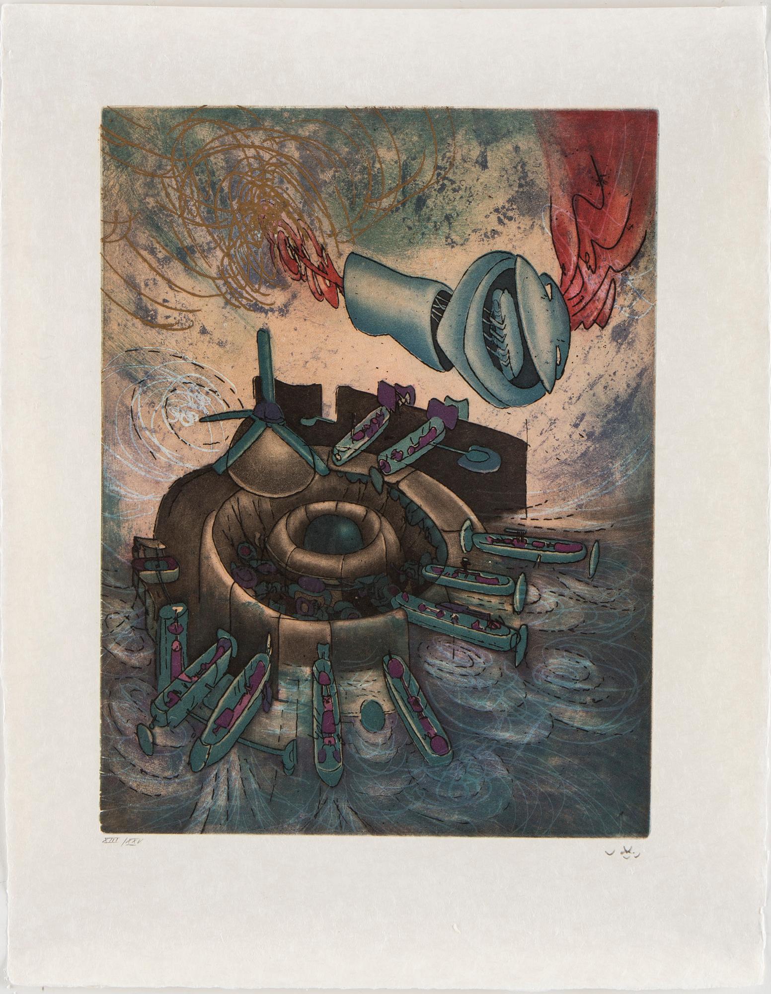 ROBERTO MATTA, Suite with 10 aquatints in colours, 1975, on Japon nacré paper.