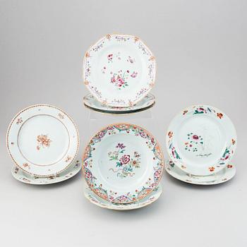 Ten famille rose export porcelain plates, Qing dynasty, Qianlong (1736-95).