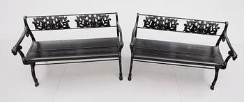 PARKSOFFOR, 1 par, gjutjärn, efter Karl Friedrich Schinkel, samtida.