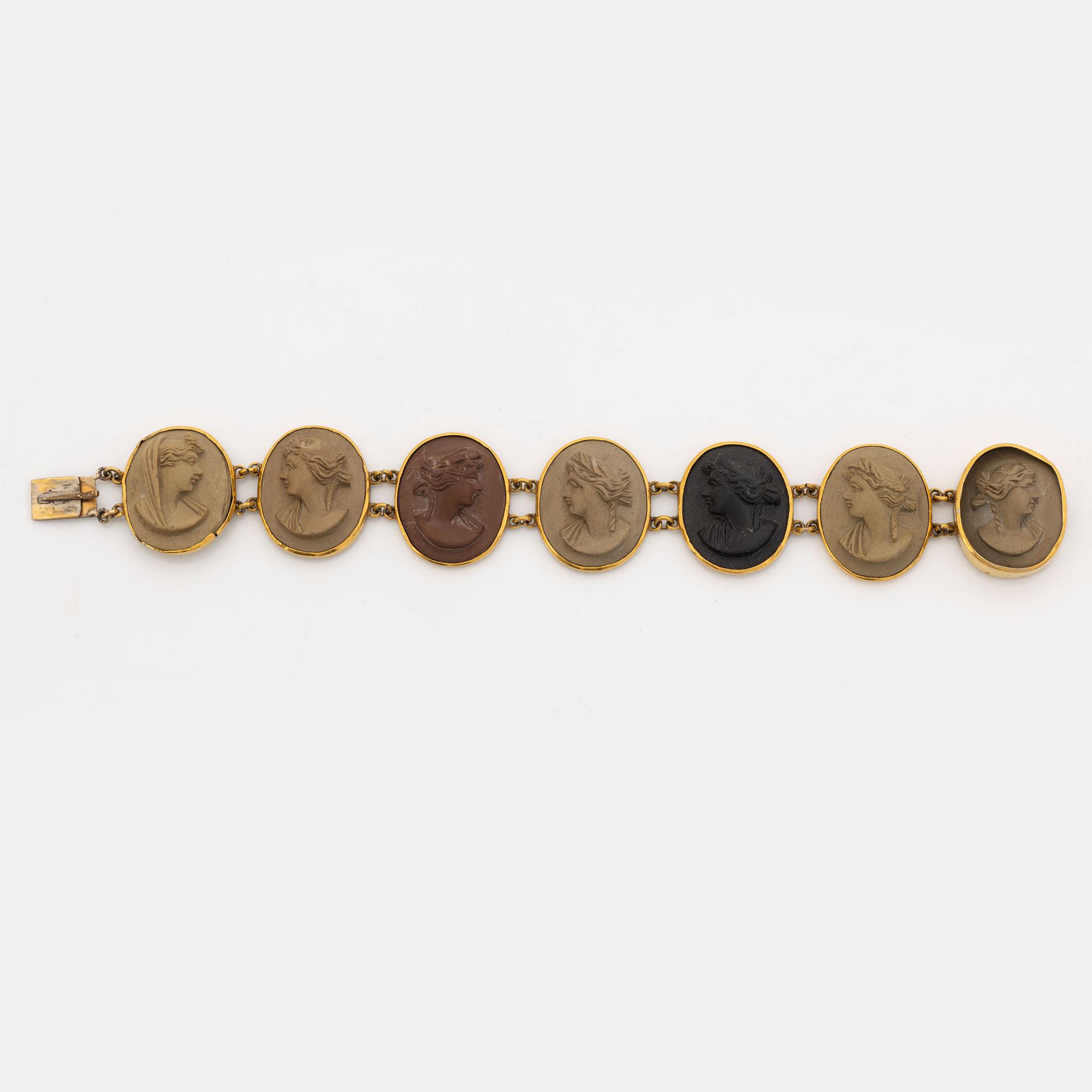 Gold and lava cameo bracelet.