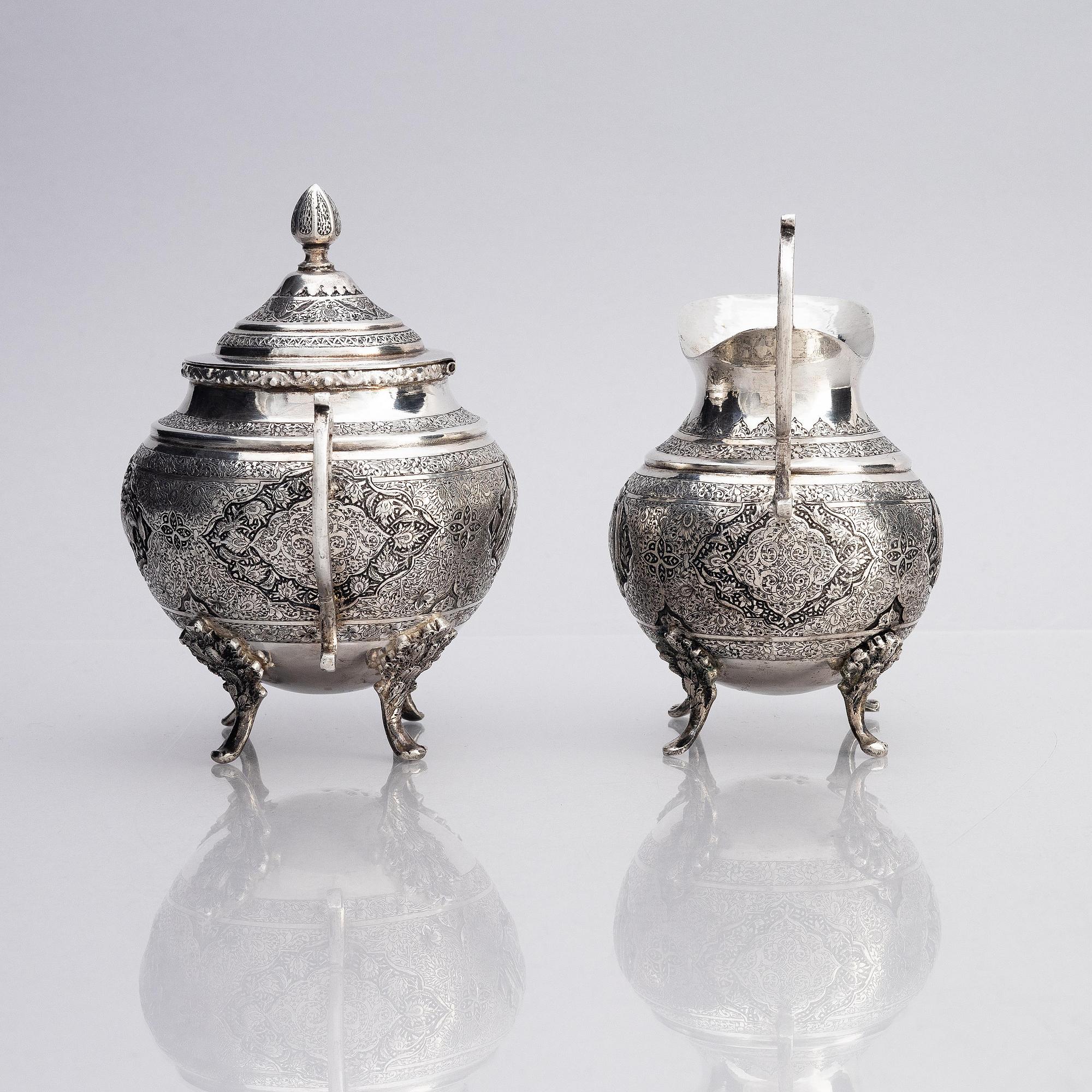 An 84 standard Persian (Iran) silver tea and coffee set, four pieces, first half of the 20th century.