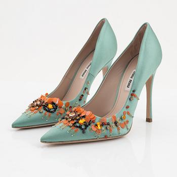 Miu Miu, a pair of embellished satin pumps, size 37.