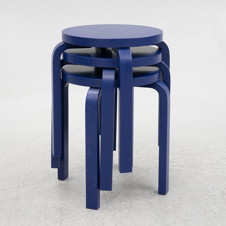 Alvar Aalto, a set of three model '60' stools, Artek, Finland 2011.