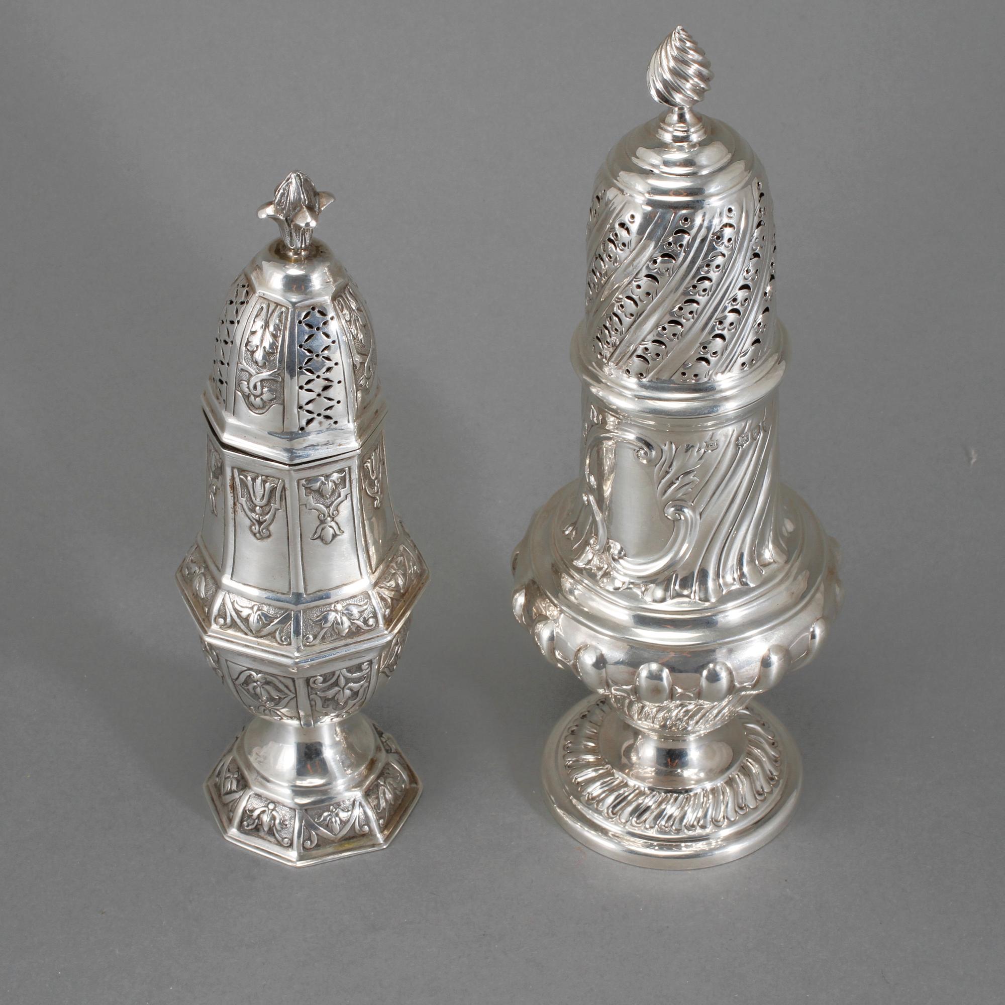 SOCKERSTRÖARE, 2 st, silver, delvis London, 1800-talets slut, vikt 393 gram.