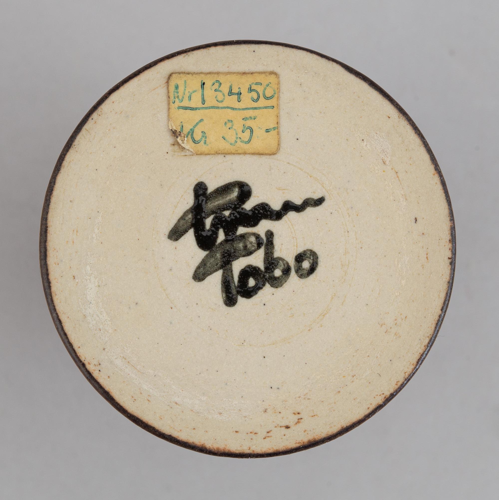 Erich & Ingrid Triller, a set of two stoneware vases and a dish, Tobo, Sweden.