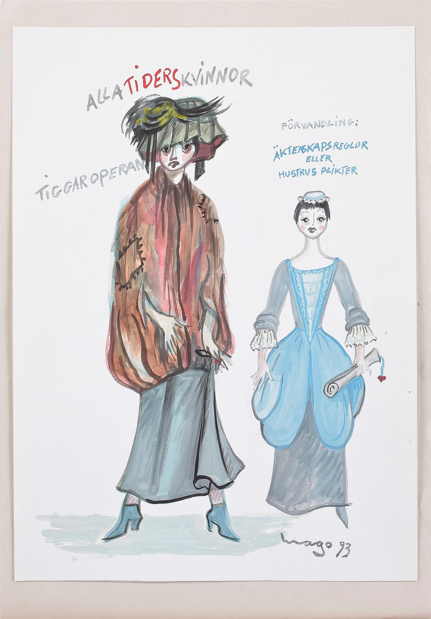 MAX GOLDSTEIN, dräktskisser, 15 st, flertalet sign o dat 1993.