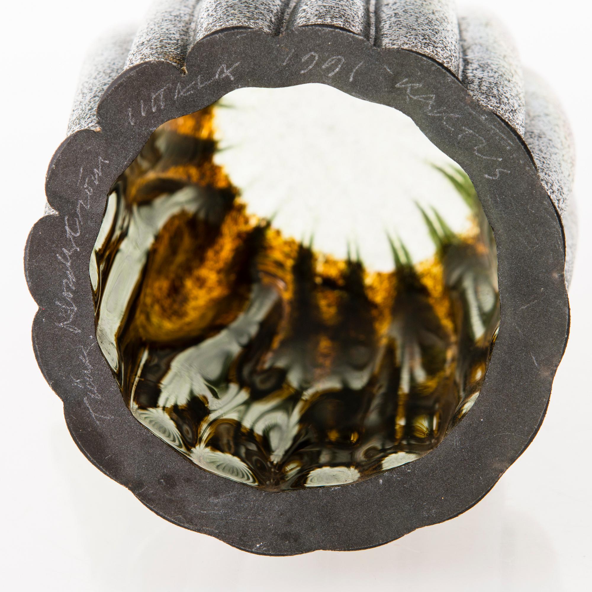 TIINA NORDSTRÖM, veistos, "Lehtikaktus", signeerattu Tiina Nordström Iittala 1991.