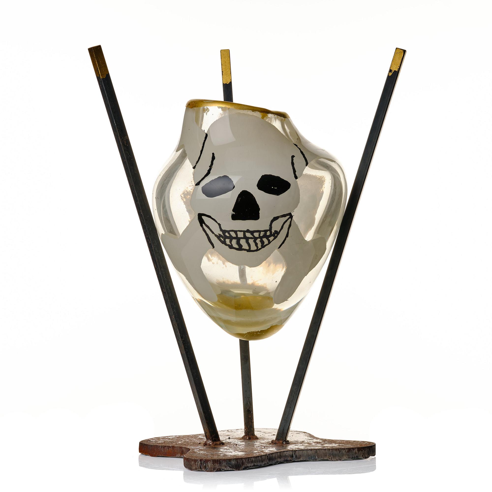 Reino Björk, a "painted graal" glass sculpture/vase from the "New Eden series", New York Experimental Glass Workshop, USA 1990's.