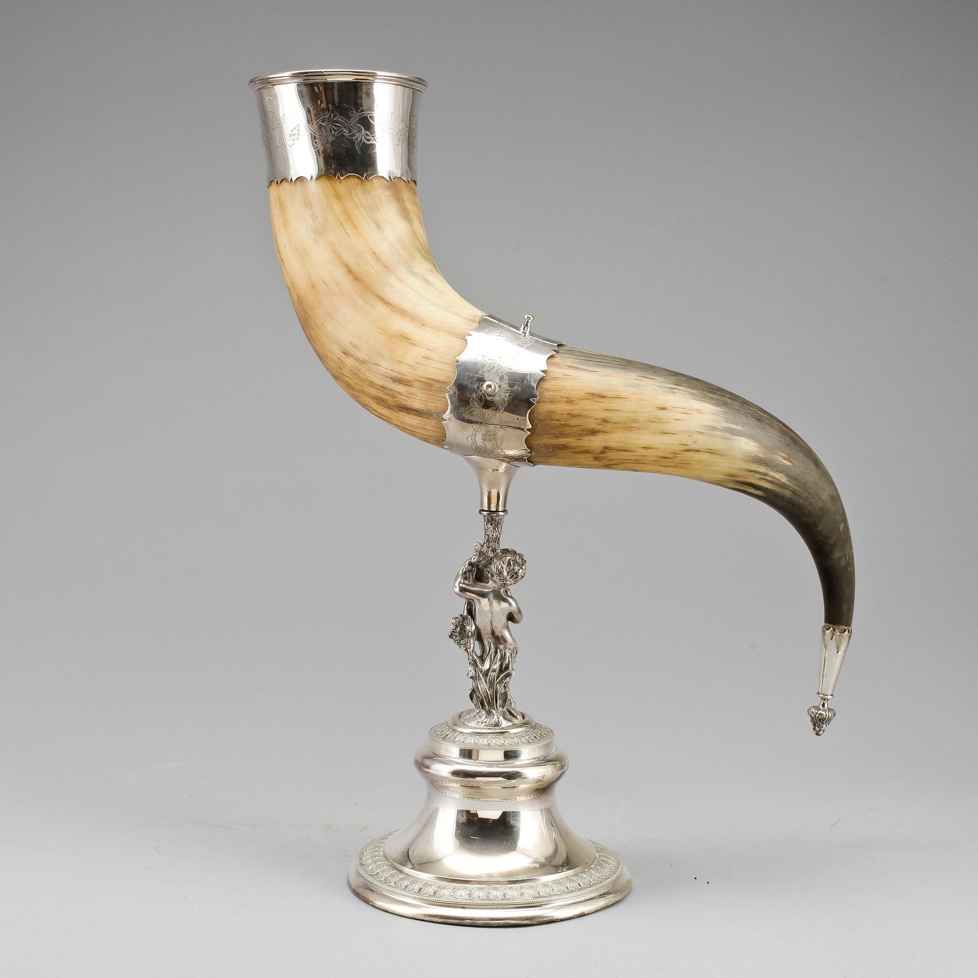 PRAKTDRYCKESHORN, horn och nysilver, sekelskiftet 1900.