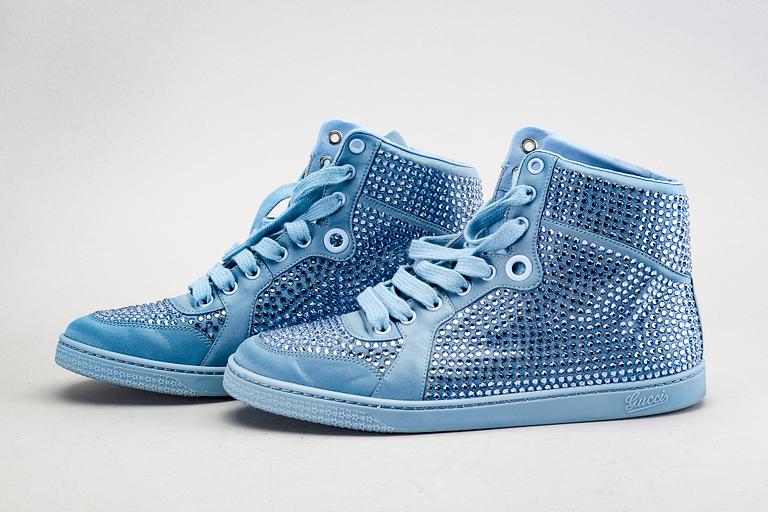 Gucci, sneakers, mineral blue, Swarowski crystals.