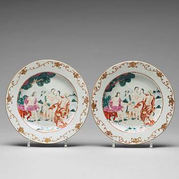 A pair of 'European Subject' dishes, Qing dynasty, Qianlong (1736-95).