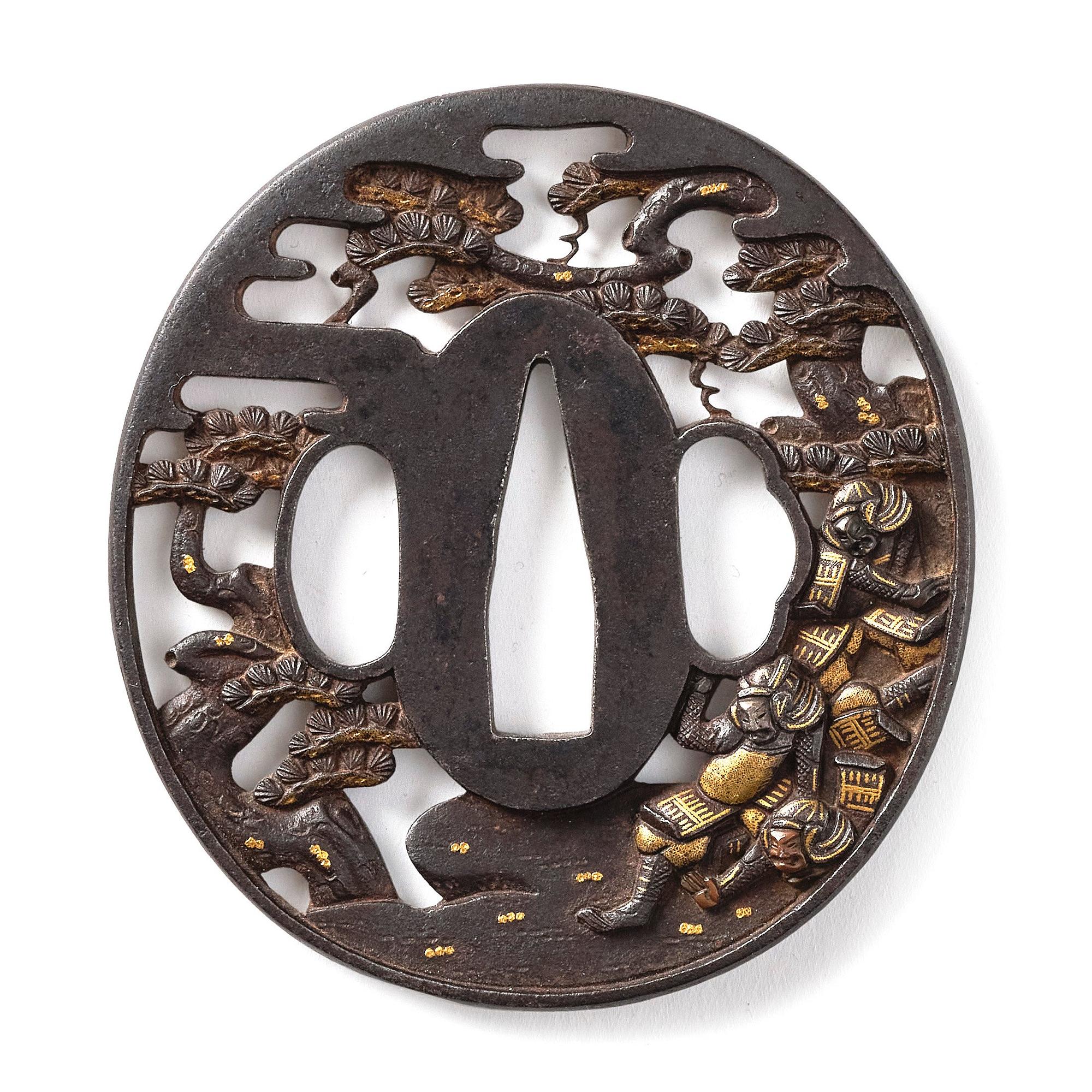 A Japanese bronze Tsuba, Edo period, circa 1820. Soten school.
