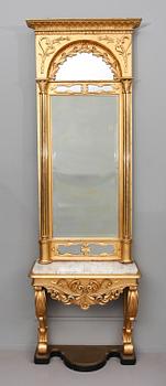 SPEGEL MED KONSOLBORD, senempire, 1800-talets första hälft.