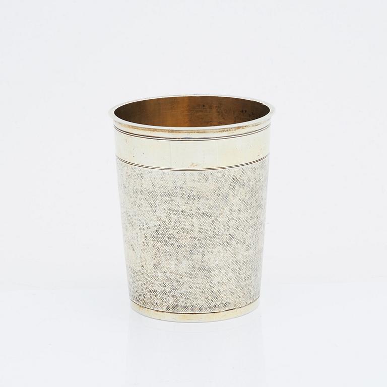 A German late 17th century, parcel-gilt silver beaker, marks of Jeremias Busch, 1697-1699 Augsburg.