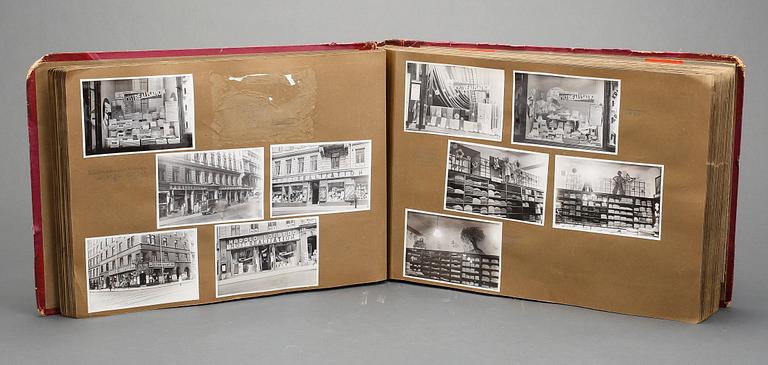 FOTOALBUM, bilder från bl a Harald Löfbergs textilaffär, Stockholm, 1931-1934.