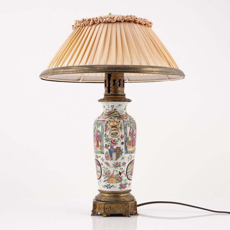 A Chinese Canton vase mounted as a lamp, late Qing dynasty.