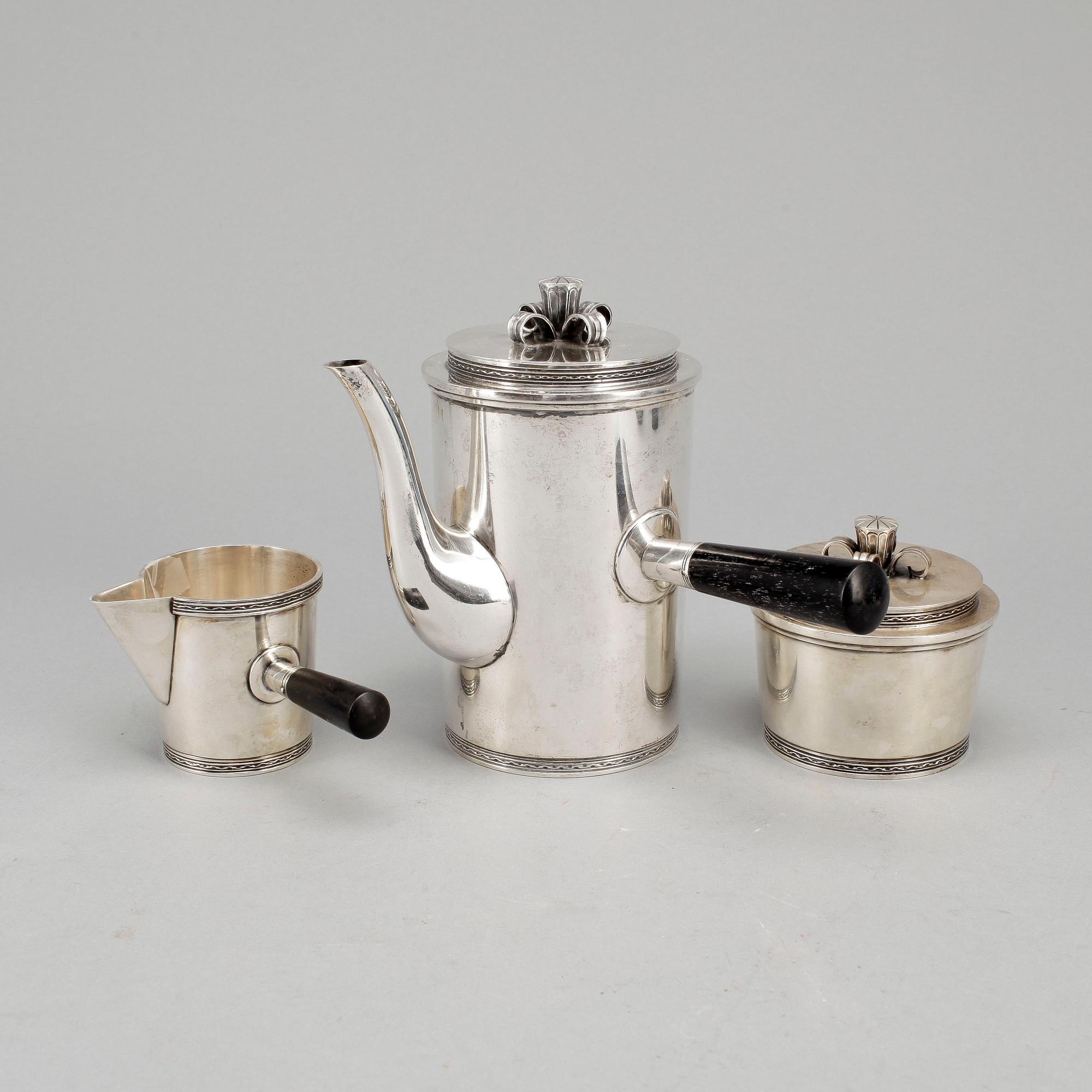 KAFFESERVIS, 3 delar, silver, CF Carlman, Stockholm 1948. Vikt 888 gr.