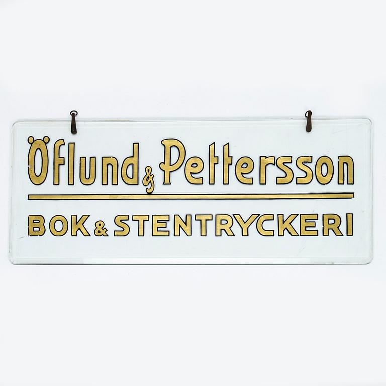 Skylt, "Öflund & Pettersson, Bok & Stentryckeri", 1900-talets början.