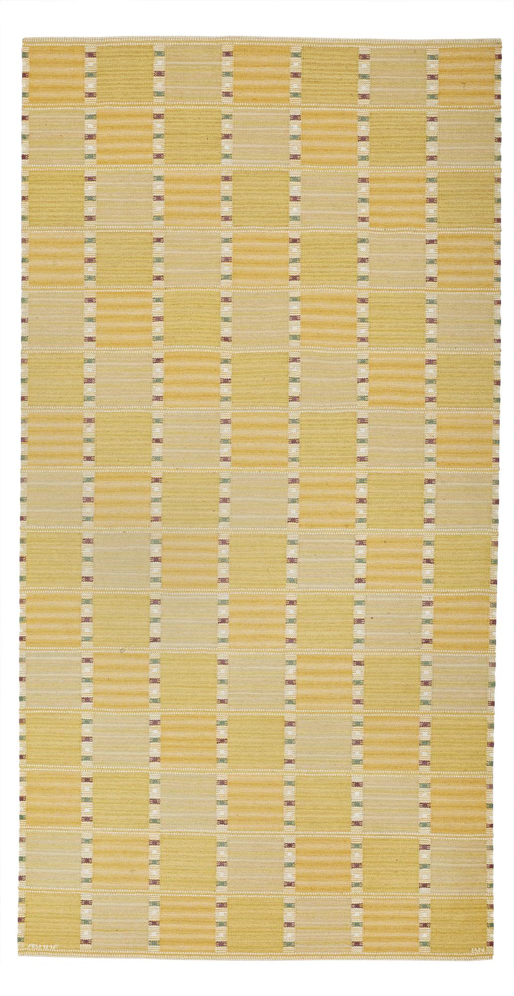 Barbro Nilsson, A CARPET, "Falurutan gul", flat weave, ca 390 x 201 cm, signed AB MMF BN.