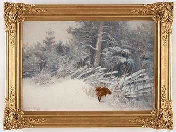 Bruno Liljefors, Winter landscape with fox.