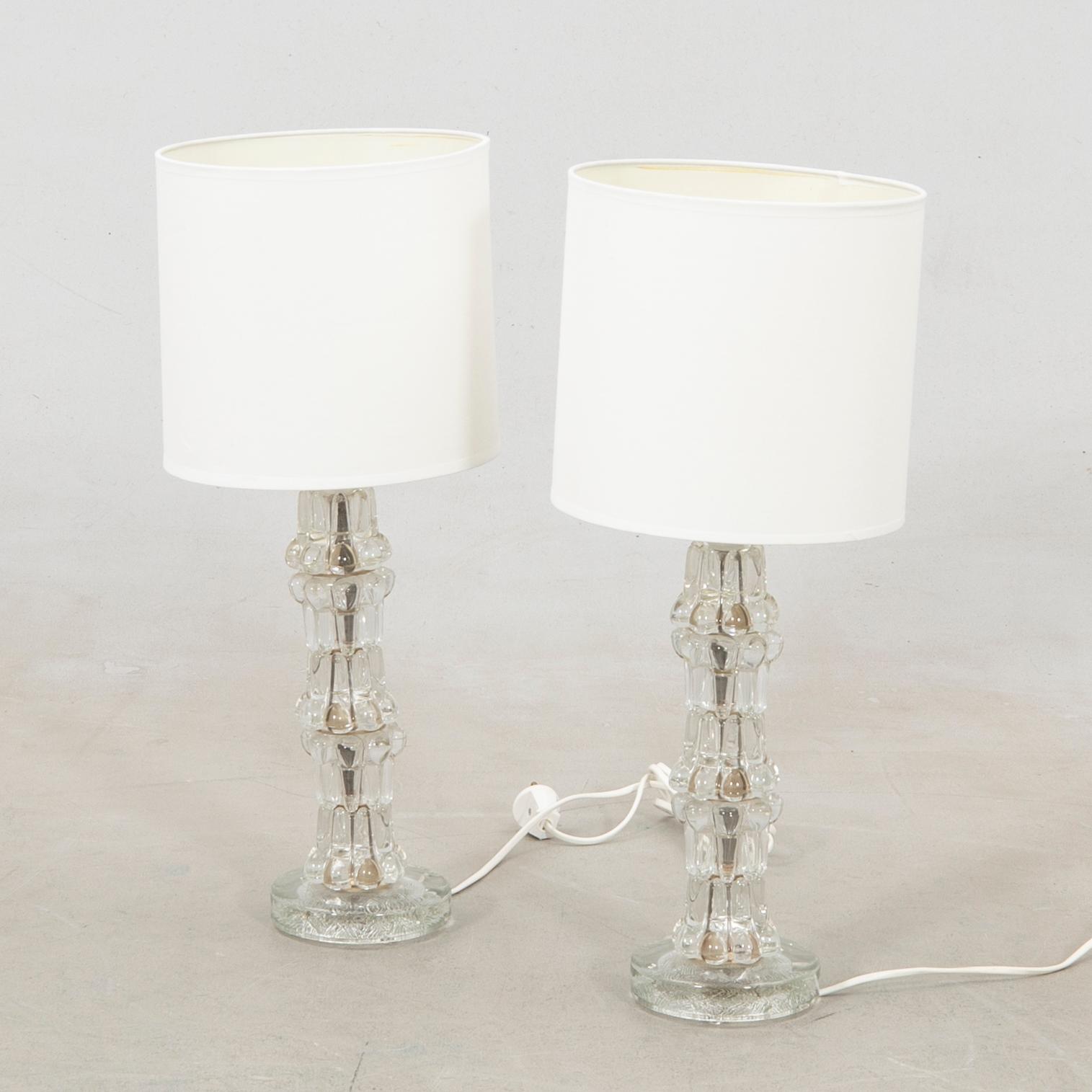 Carl Fagerlund, Table lamps, a pair of glass, Orrefors, second half of the 20th century.