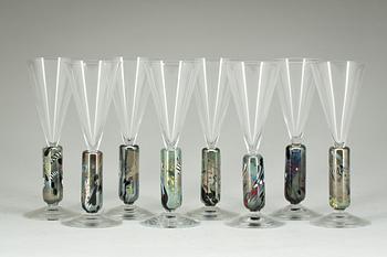 CHAMPAGNEGLAS, 8 st, Bertil Vallien, Kosta Boda.