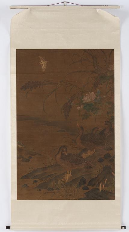 A scroll painting of geese in a landscape, late Qing dynasty/Republic.