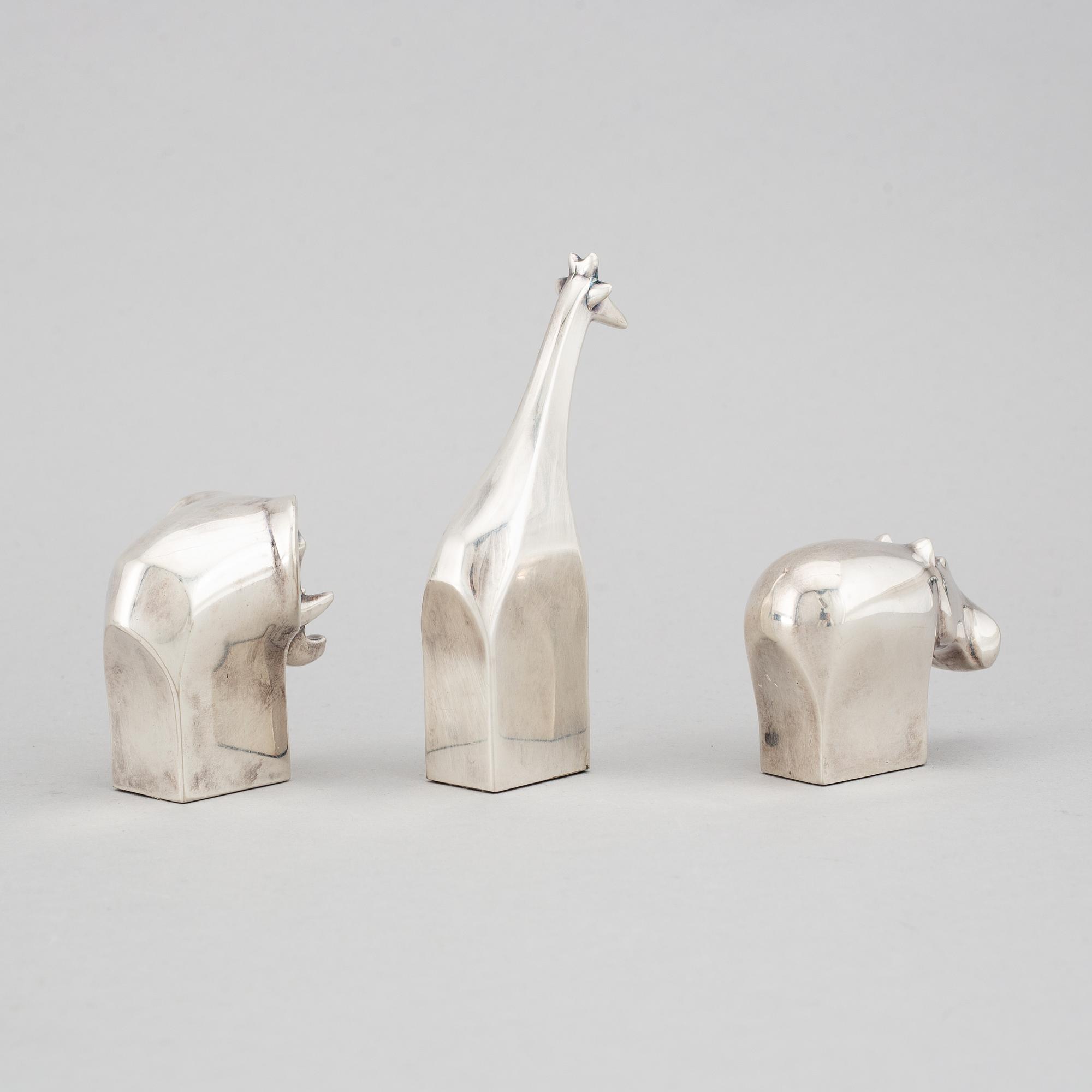 Gunnar Cyrén, three silver plated zinc figurines, Dansk Designs, Japan.