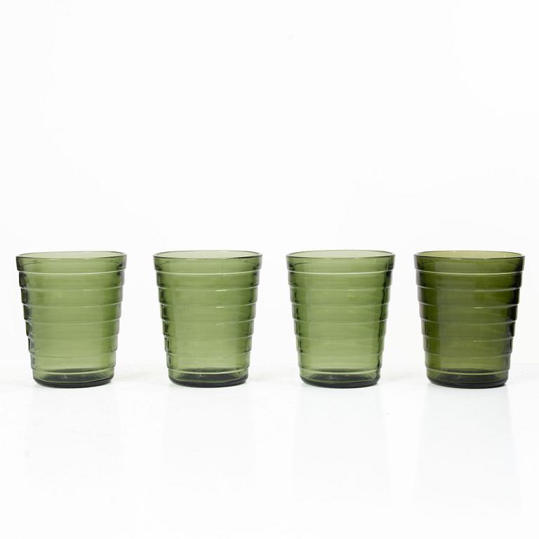 Aino Aalto, Eight 'Bölgeblick' glasses and seven side plates, Karhula Glassworks, 1930s.