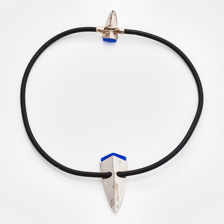 Ulla Poropudas, jewellery set, 4 pieces, silver, acrylic, Lapponia 1986.