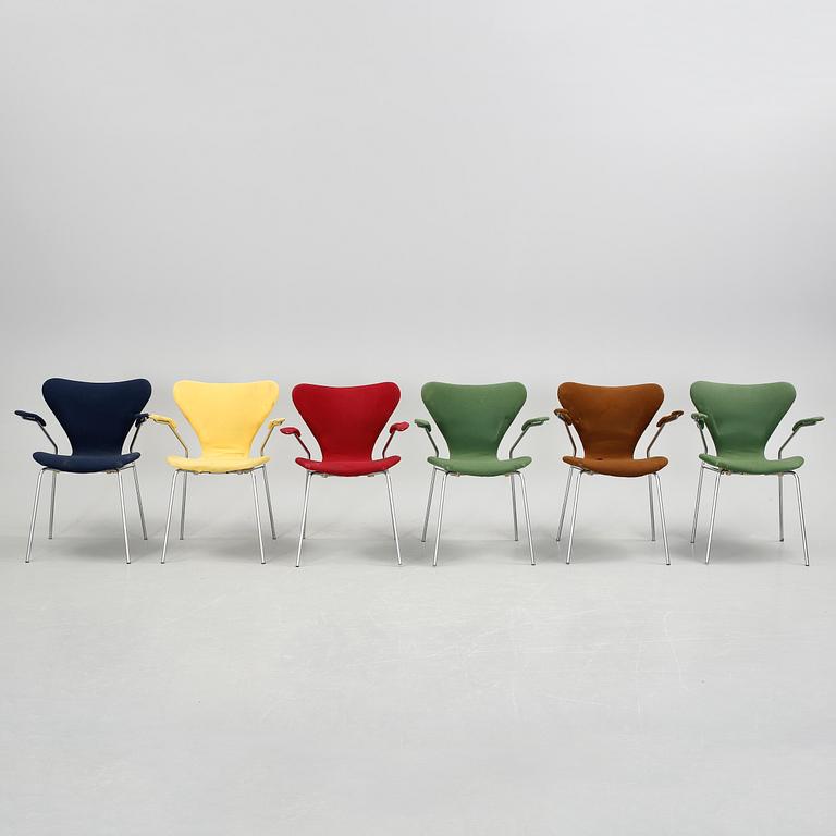 KARMSTOLAR, 6 st, "Sjuan", Arne Jacobsen, Fritz Hansen, 1900-talets andra hälft.
