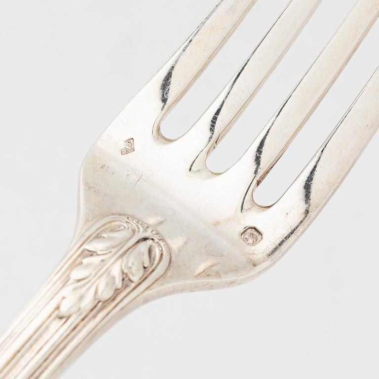 A silver cutlery set and wood case, mark of Émile Puiforcat and others, Paris, France 1850s-1900s.