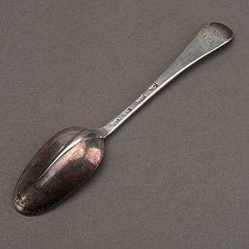 A n English 18th century silver rat-tail spoon, mark London 1719-20.